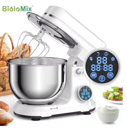 BioloMix Kitchen Food Stand Mixer, 1200W 11-Speeds DC Motor, Digital OLED Screen, Electric Food Mixer with Dough Hook, Whisk